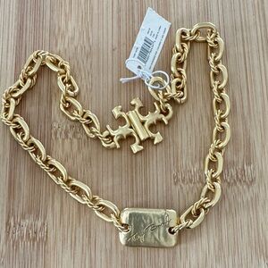 Tory Burch NWT Torsade Gold Logo Chain Necklace